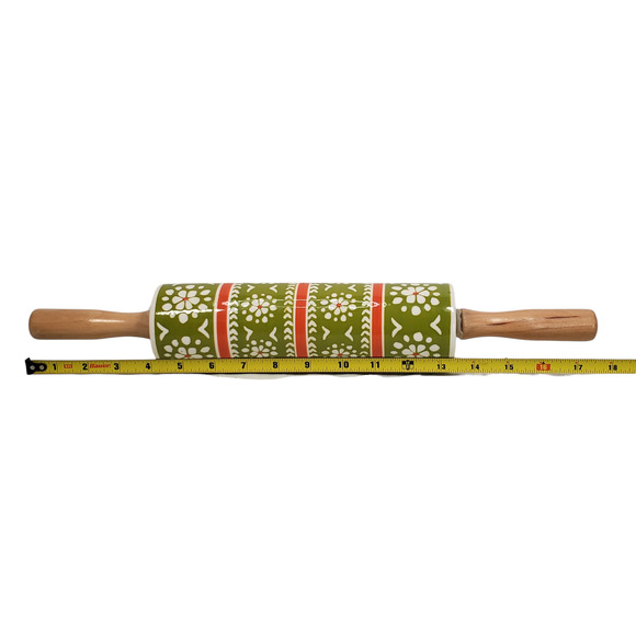 Anthropologie Ceramic Floral Folk Art Kitchen Rolling Pin Wood Handles Bloomcore - Picture 6 of 8